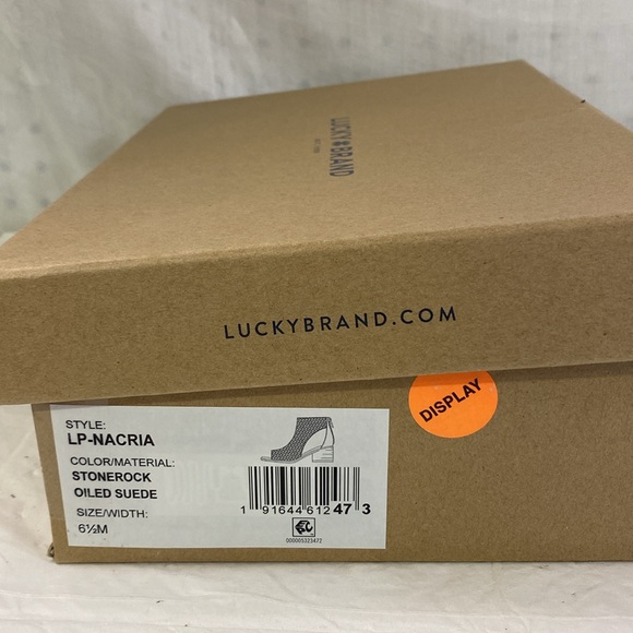 Lucky‎ brand LP-Nacria peep toe sandals size 6.5M stonerock oiled suede - Picture 14 of 14